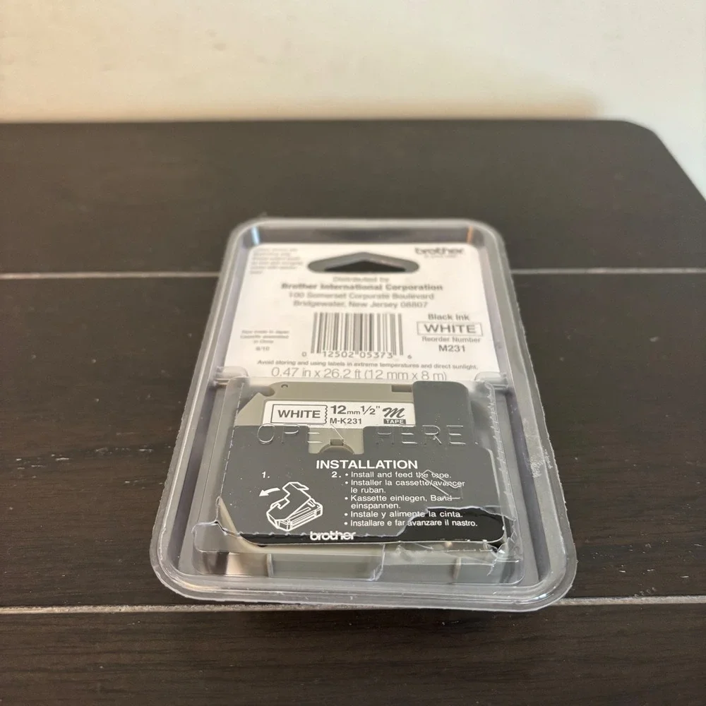 Brother P-Touch M-231 Label Tape | 1/2 Inch‎ 12mm Black on White M Tape | New